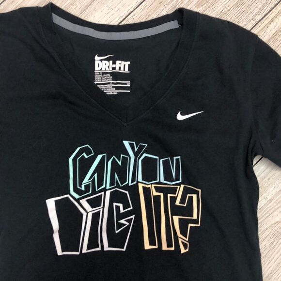 Nike Dri-fit Black V-neck T-shirt Can you dig it? - Picture 1 of 5
